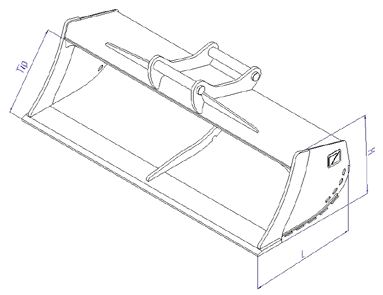 GD - sztywna łyżka skarpowa, 12–40 t - rysunek wymiarowy