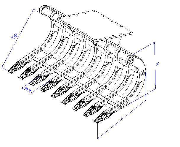 RRH - grabie korzeniowe z dociskiem hydraulicznym - rysunek wymiarowy