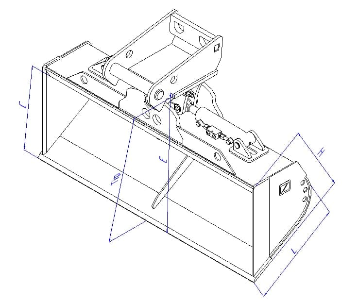 GBH - hydraulicznie odchylana łyżka skarpowa do minikoparek - rysunek wymiarowy